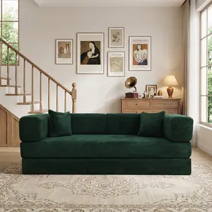 79" Convertible Sleeper Sofa Bed - Corduroy Vintage Suede, Folding Compressible Mattress, Modular Fixed-Shape Frame, Adjustable Arms, Modern Cloud Loveseat, Apartment Furniture, Living Room Indoor Furniture outdoorfun
