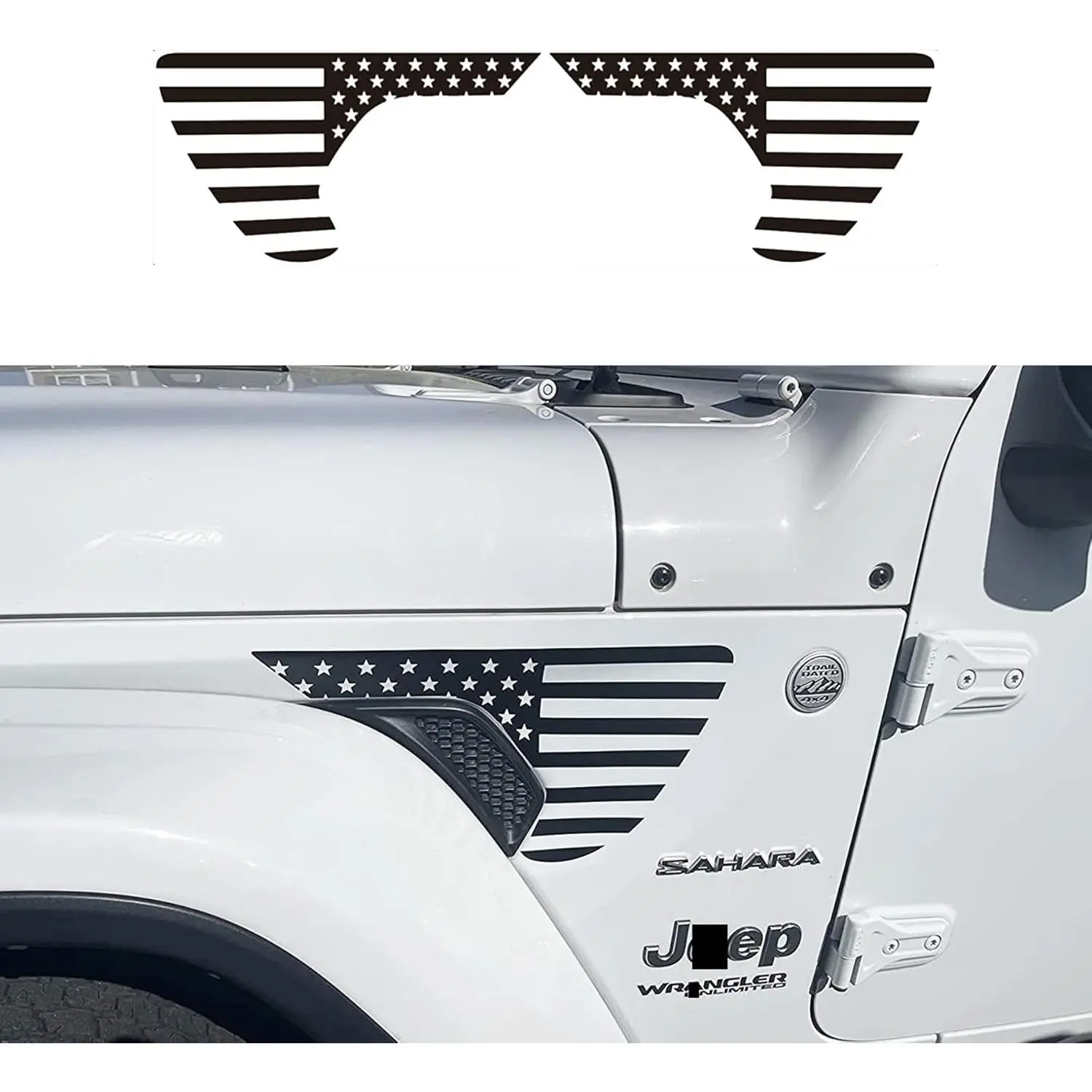 Side Fender Vent American Flag Decals Precut USA Flag Vinyl Sticker for Jeep Wrangler JL JLU 2018-2022 2023 2024 2025 and Gladiator JT 2020 2021 2022 2023 2024 2025 Accessories(Matte Black)