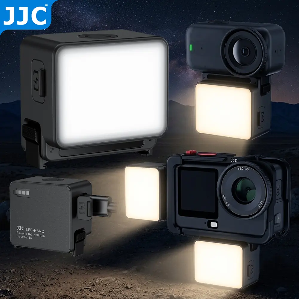 JJC Mini LED Soft Fill Light for Xtra Atto Osmo Action 6 Nano 360 II 500LM Built-in Battery Type-C Port Dual-Side Magnetic Quick-Release Mount IPX5 Water Resistant Night Selfie Vlog Auxiliary Light
