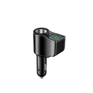 USB-C Car Charger with Cigarette Lighter Plug, 3 Data Ports, LED Digital Display, Fast Charging & Device Protection - USB Car Connector, C-Type Adapters, Portable Multi-Device Dual Charging Adapters