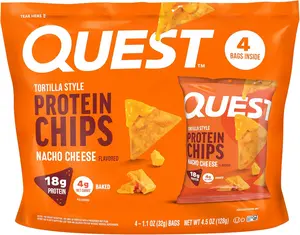 Quest Tortilla Style Protein Chips, Nacho Cheese, 1.1oz, 4 Ct Crispy Snack Crunchy