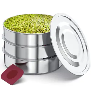 ZESTIGREENS Stainless Steel  Sprouter. Stackable 3-Tier  Sprouting Germination Trays  with Lid for Growing Sprouts like Broccoli, Alfalfa & Mung Beans