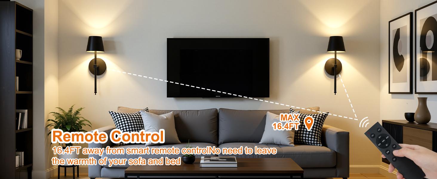 FRIDEKO HOME Wireless Battery-Powered Wall Lamps in with Dimmable Timer Remote, 5200mAh Black Vanity Light Fixtures for bedrooms, living rooms, corridors, kitchens ( Adjustable brightness wireless wine light)
