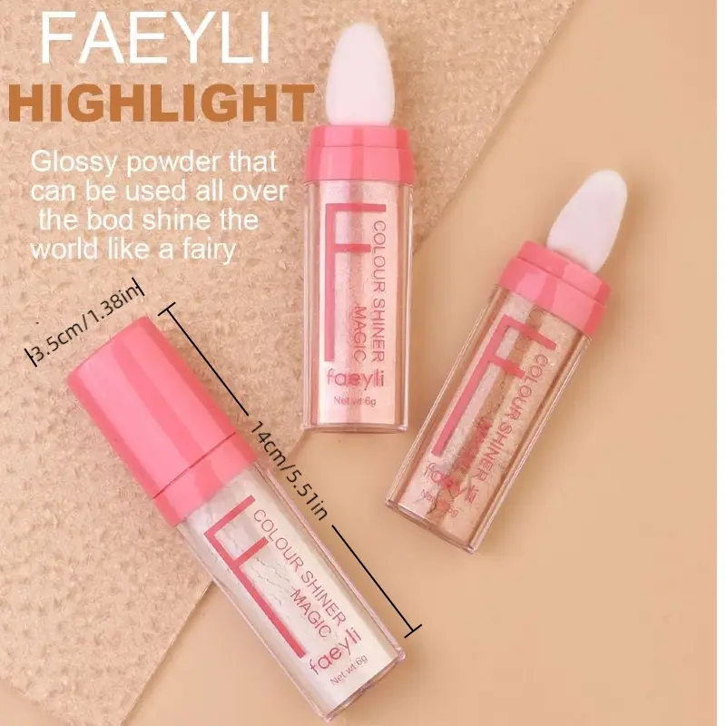 Highlighter Stick 3-Piece 3-Color Regular Edition Set, Sponge Tip, Durable Face & Body Shimmer Cream, Combination & Normal Skin Adults, Hypoallergenic Brightening Cosmetic, Facial Glow Makeup Finish Highlighter Cream Highlighter Palette Bronzer Glitter