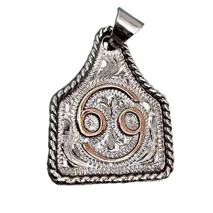 Handmade Zodiac Sign Cow Tag Necklace with Engraved Copper Pendant and Stainless Steel Chain