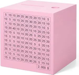 Summer Spring Gift Wooden Savings Challenge Box with $2000 Goal – Reusable Money Saving Bank, Cash Vault Piggy Bank for Kids and Adults, Savings Tracker Gift (Pink)