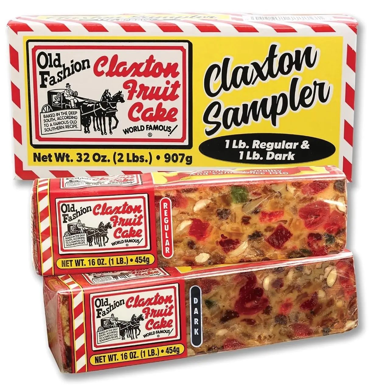 Claxton Fruit Cake Sampler – 2-1 Lb Loaves, Regular & Dark Recipe Duo, Individually Wrapped in Signature Gift Carton | Old-Fashioned Holiday Fruitcake Since 1910