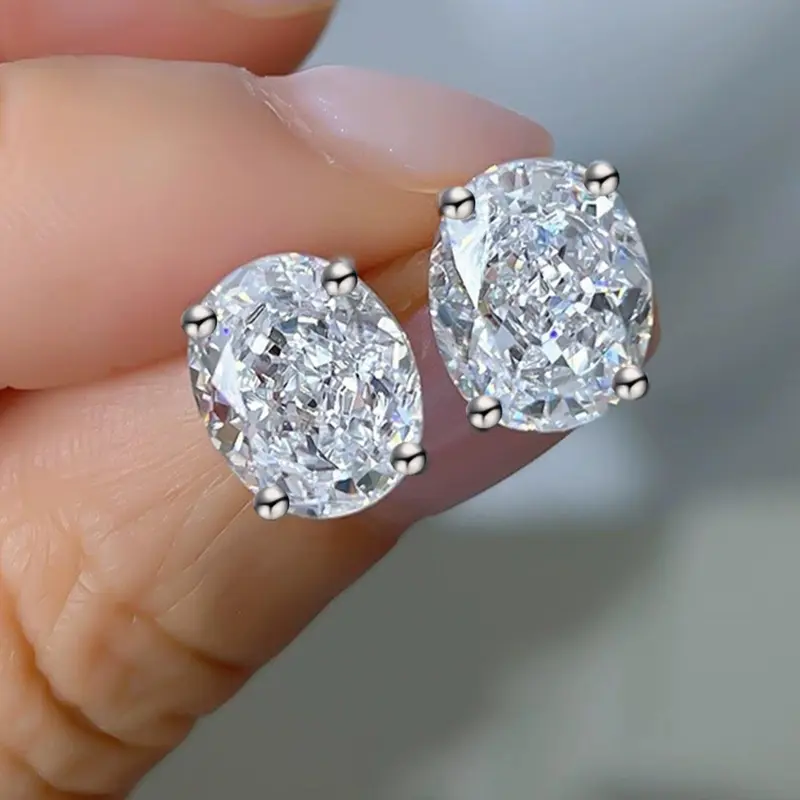 Women's Oval Cubic Zirconia Solitaire Stud Earrings, CZ Earrings, 4‑Prong Setting Elegant Single Stone Earrings, Versatile Jewelry for Daily Wear, Party Gift