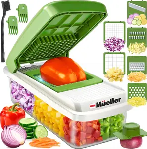 Mueller Vegetable Chopper, Mandoline Slicer, Food Veggie Chopper, Cheese Grater, Onion Vegetable Cutter with Container, Dicer, Kitchen Gadgets & Essentials, White Sand/Green
