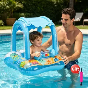 DOPE HOT Ocean Themed Shaded Inflatable Pool Float Lounge, Cute Marine Life Print, Sun Protection Canopy, Thickened PVC, Fun Float for Summer Water Play
