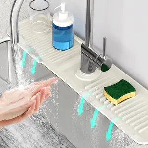 24'' Beige 5°Slope Fast Self-draining Silicone Kitchen Sink Faucet Mat Splash Guard Draining Mat Keep Sink Area Tidy