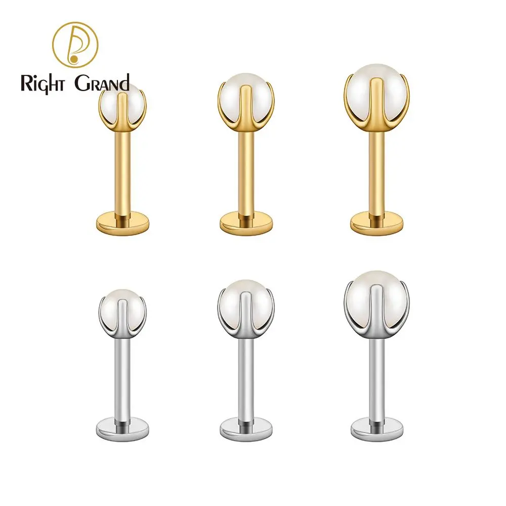 Right Grand ASTM F136 Titanium 16G White Pearl Stud Earring Tragus Helix Cartilage Conch Earring Nose Stud Labret Ring Piercing