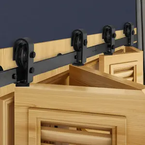 fathersdaygift VEVOR Bi-Folding Sliding Barn Door Hardware Track Kit, 60 Top Mount Track Kit, Slide Smoothly Quietly, Heavy Duty, Easy to Install, Suitable for Four 14 Closet Pantry Laundry Doors (Not Included)