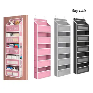 Sky Lab Door Hanging Storage Rack - 5+5 Pockets for Everyday Storage with 5 Large Clear & Mesh Side Pockets for Bedrooms Bathrooms & Food Storage Rooms Grey Organizer Set Installation Hangable 10 - 15 Kg Capacity.Good storage items for home dormitory