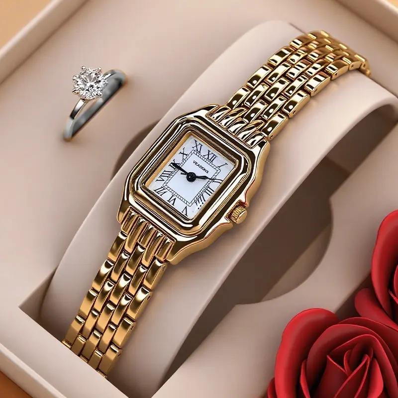 Women's Luxury Square Quartz Watch – Stylish, Versatile & Exquisite Waterproof Watch This watch combines elegant design with practical functions, making it a trendy choice for party outfits and daily accessories.