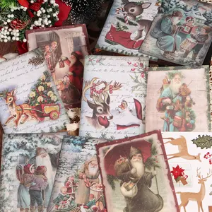 JAIIMAN 64pieces(32Papers and 32stickers)Vintage Deer Christmas Thick Decoupage Paper Kit, for Handmade Waste Diary, Christmas Collage Decoration, Arts Crafts, Scrapbooking Supplies, Scrapbook Materials, Junk Journals, Mini Gift Packaging, Handmade Gifts