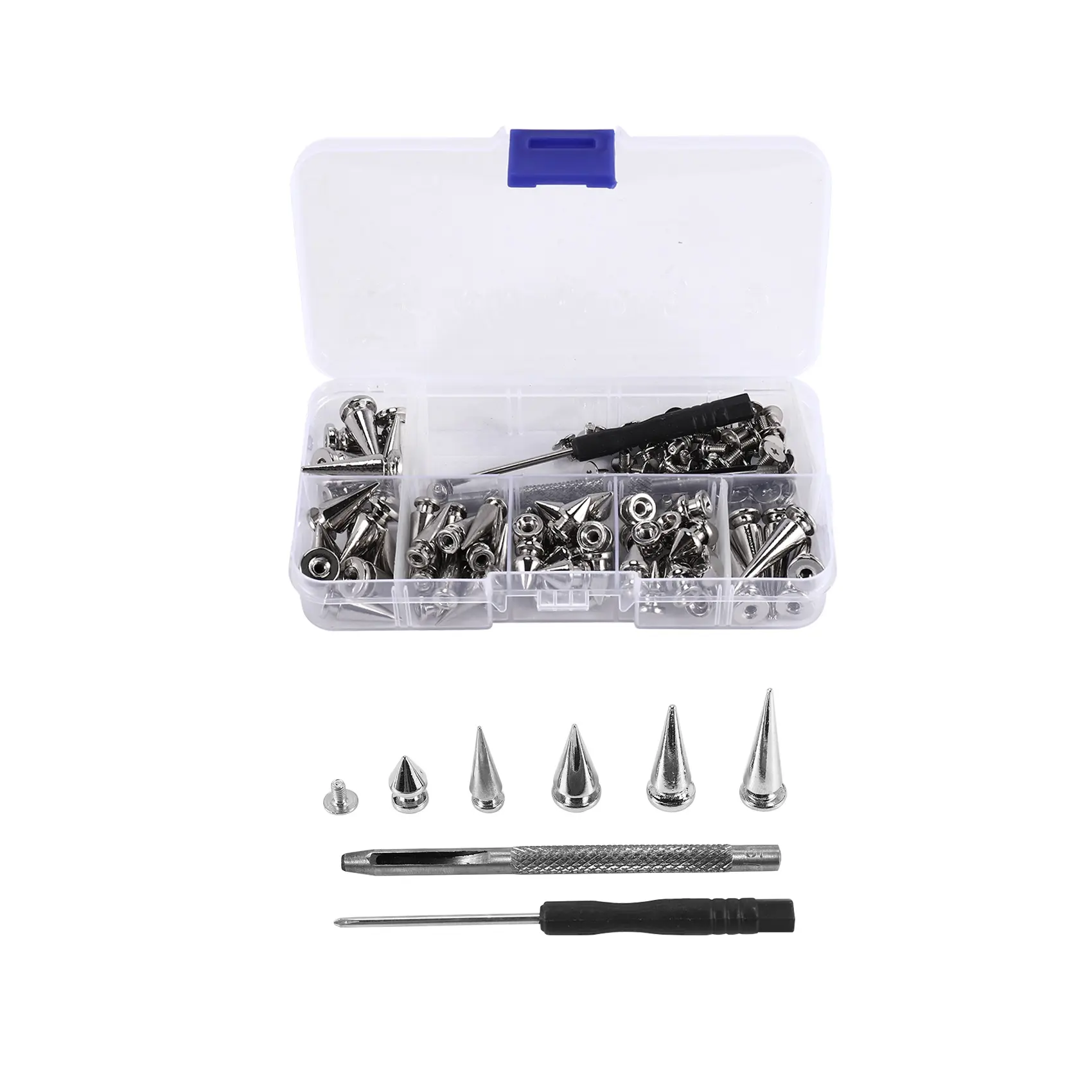 70-Set Silver Mixed-Design Zinc Leathercraft Kit with 15/64inch Cones, 16 x Tree Spikes, Croc Spikes, Leather Rivets, Screws for Clothing, Shoes DIY (Tools & Hardware, Welding Accessories), Mixed Designs