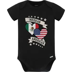 Really Awesome Shirts Mexican American Heart Flags Mexico America Baby Bodysuit (Black)
