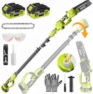 SEESE 2 in 1 Cordless Pole Saw & Mini Chainsaw with 2 Batteries, Power Electric Polesaw for Tree Trimming, Chain Saw with Detachable Extension Pole, 15ft Reach, Limb Branch Cutter Pruner