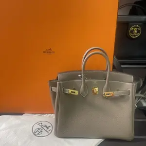 Pre-owned HERMÈS As Shown Shoulder Bags Birkin 25 Etoupe Togo Leather Handbag with Gold Hardware gb19