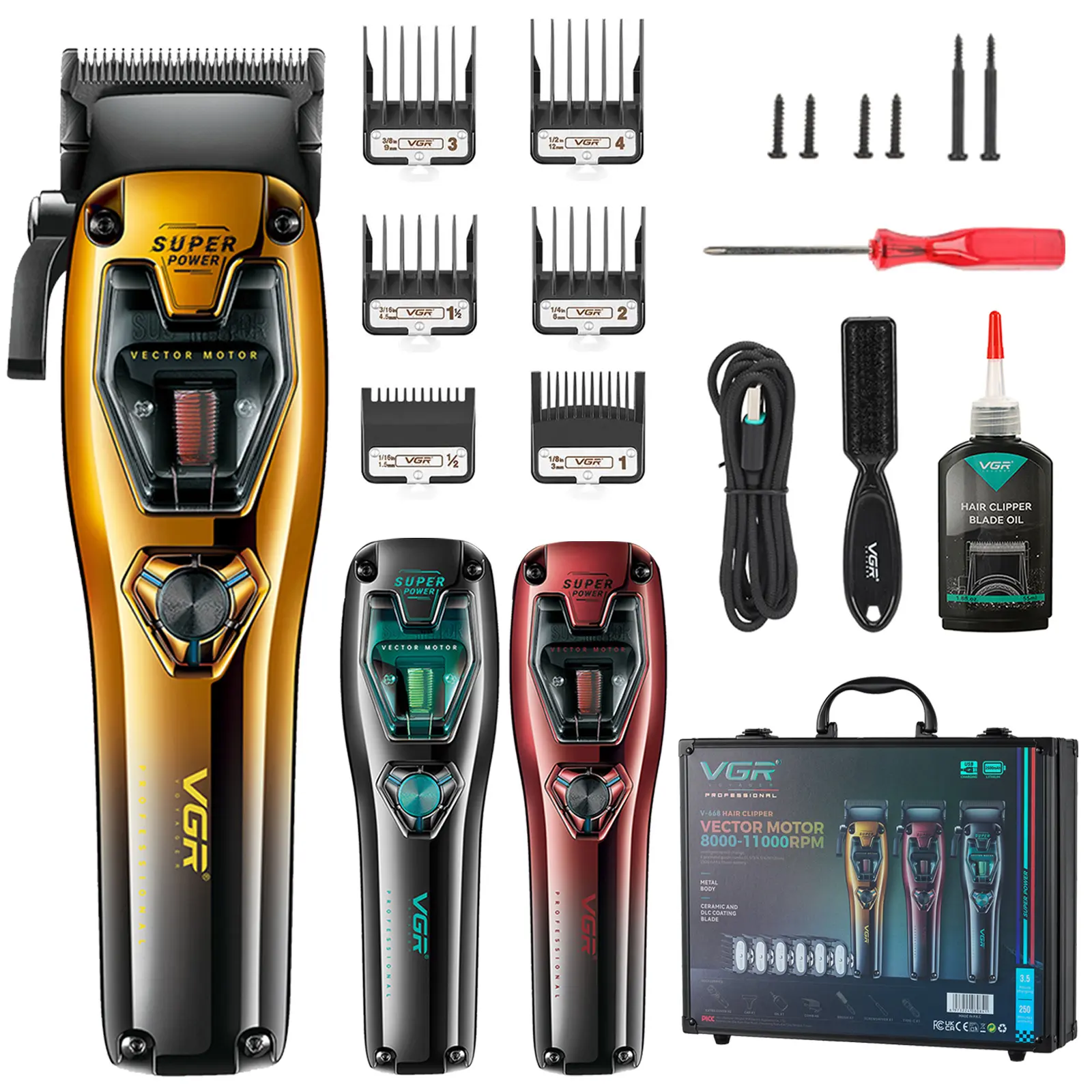 VGR 668 Hair Clippers for Men Professional, 8000-11000 RPM Vector Motor Barber Clippers with Replaceable Extra Cover, 5-Level Taper Lever, Cordless Hair Trimmer for Men with Ceramic & DLC Blades tiktokshopbacktoschool
