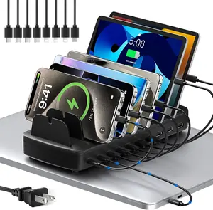 COZOME 10-Port 100W USB Fast Charging Station, Multi-Device Home Charger with Organizer, Compatible with iPhone, iPad, Android Phones & Tablets. Charging & Storage All-in-One, Space-Saving Desktop Hub for Family, Home, Office & Dorm