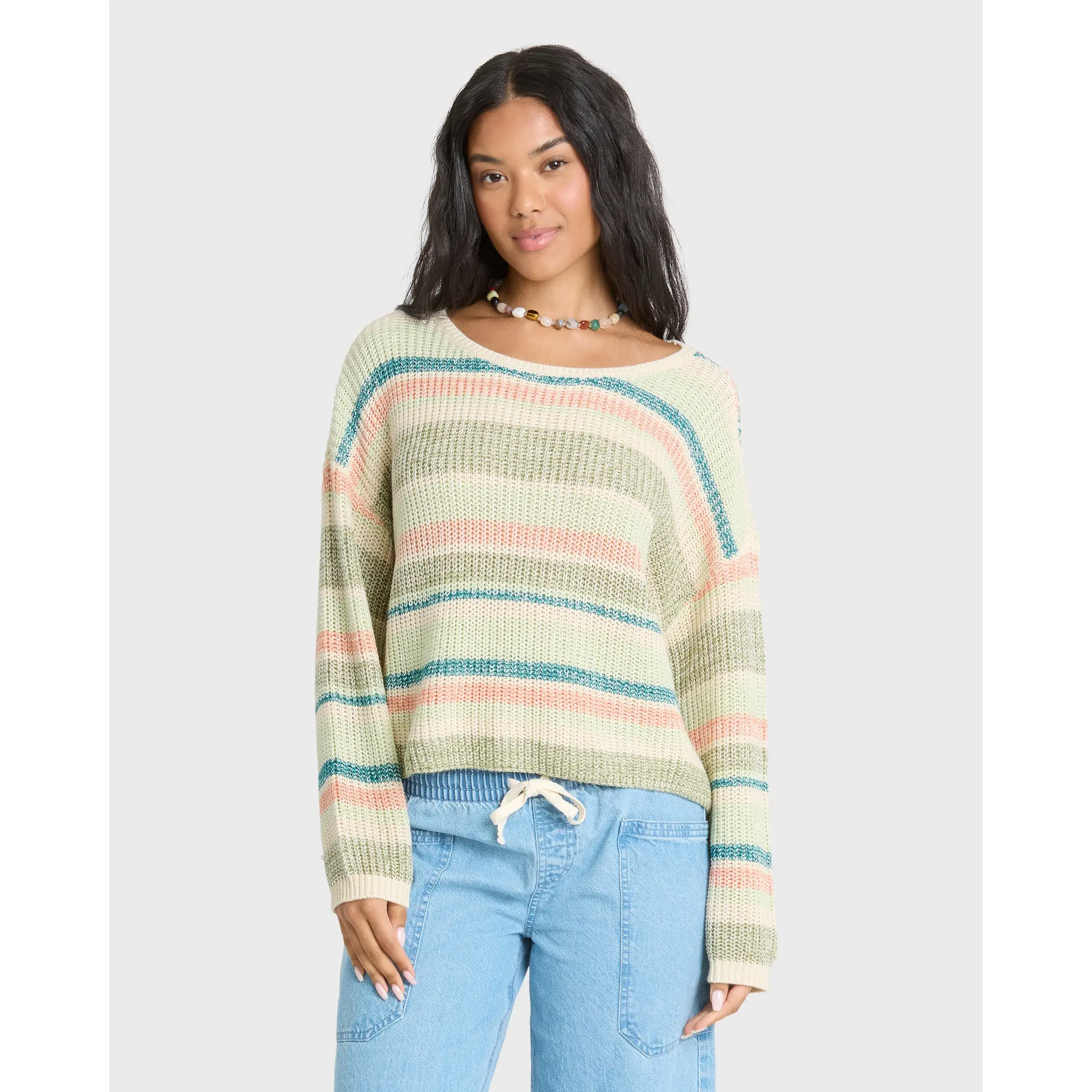 BILLABONG Lit Light Crewneck Sweater, Women’s Lightweight Knit Pullover, Boxy Fit Long Sleeve Top with Wide Neckline, Casual Fall and Spring Layering Sweater for Travel and Everyday Wear