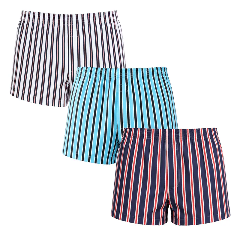 SEOBEAN 3 Pack/1 Pack Men’s 100% Cotton Striped Boxer Shorts, Loose Fit Woven Boxers Underwear with Elastic Waist and Fly Front for Sleep, Lounge and Daily Wear-230510