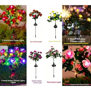 4-Style Mixed Color Solar Flower Lights, UV Resistant Garden Stake Lights for Outdoor Decor Waterproof Solar Azalea Flower Lights for Garden
