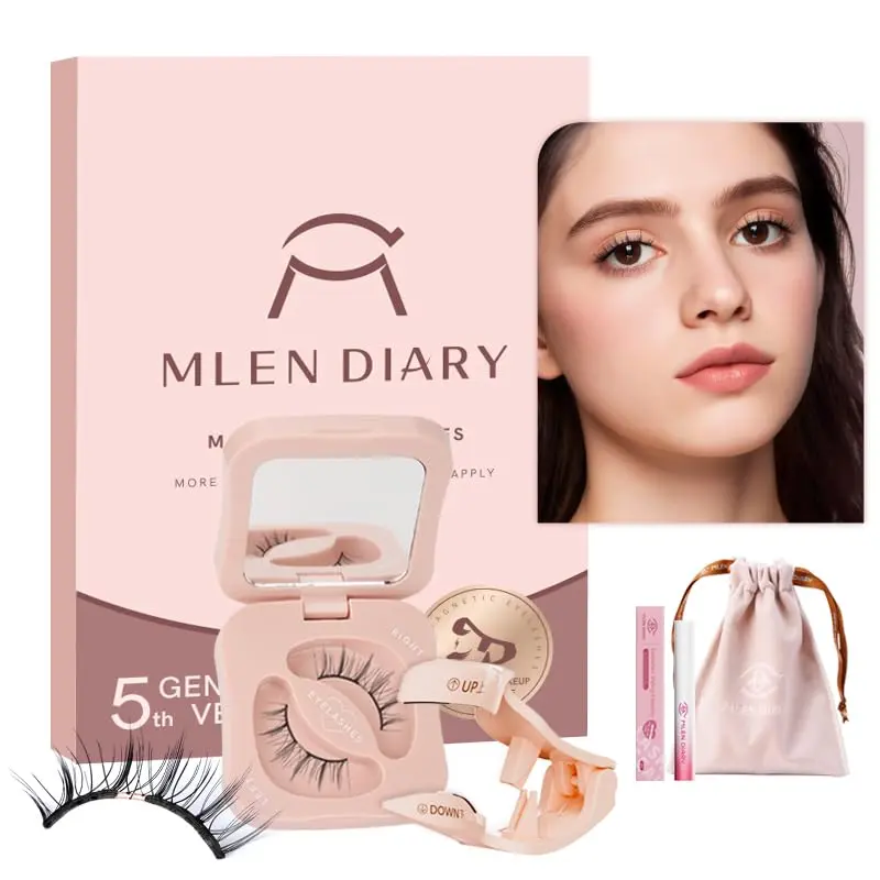 Mlen Diary Fairy Falsies Magnetic Eyelashes with Applicator Reusable Natural Look No Glue Needed C Curl 55 Degree Dark Night Black Easy Wear Remove