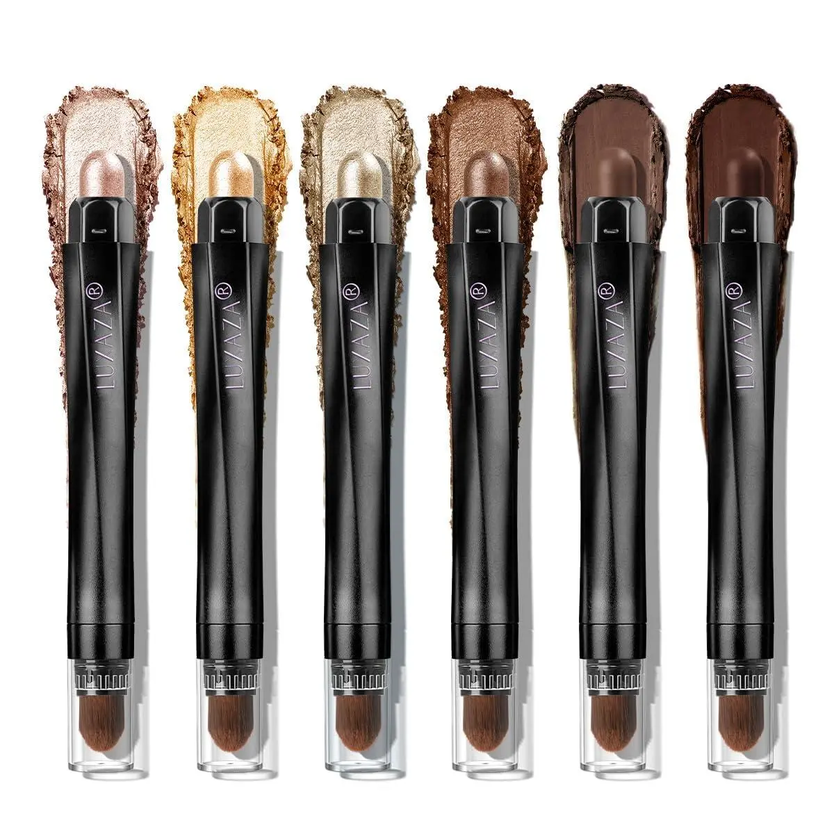 LUXAZA PRO 6PCS Gold Eyeshadow Stick Set - 100g Neutral Matte Shimmer Cream Eye Makeup Palette, Metallic Bronze Smoky Eyeliner Brightener Crayon, All Skin Friendly, Ideal Gift for Women, Golden Amber