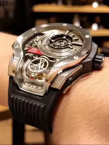 Men's Punk Style Mechanical Design Quartz Watch, Fashion Watch for Party, Daily Clothing Decor, Trendy All-match & Exquisite Watch for Birthday Gift with Box