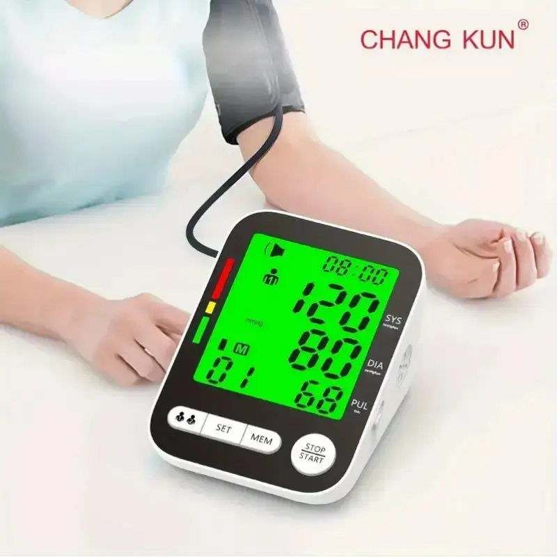 Rechargeable Automatic Upper Arm Sphygmomanometer, a Blood Pressure Monitor with Heart Rate Detection Function, Features a Three-Color Backlit Display And a Voice Function, And Is Equipped with an Adjustable Large Cuff