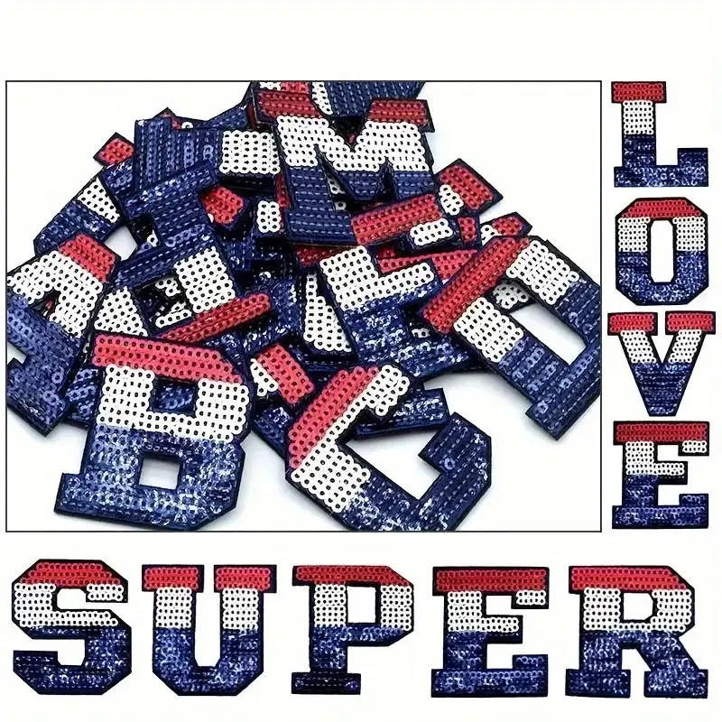 American Iron On Sequin Embroidered Fashion 26 Letters Patches Assorted Sew On US Flag Applique DIY Accessories Clothes Jeans Hat Socks Backpack Funny