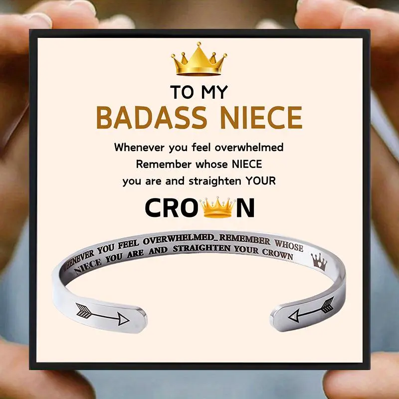 Stainless Steel Bracelet with Gift Card & Gift Box, 1 Set Badass Niece Themed Bracelet, Personalized Jewelry, Birthday Gift, Valentine's Day Gift, Jewelry Gifts