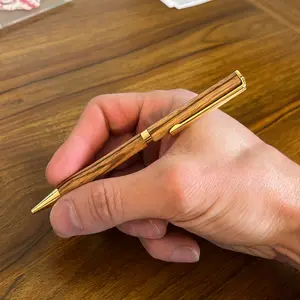 Zebra Wood Slimline Gold Pen with Grip