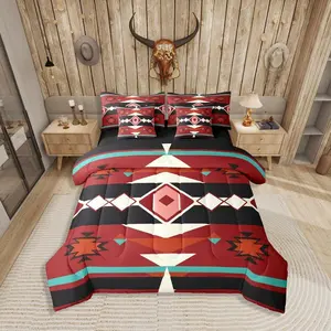 Aztec Geometric 7 Pieces Bedding Set,Ethnic Tribal Arrow Bed Bag,Vintage Southwestern Bed Set,Includes Comfortersheet Set,Pillowcases  Bed Set