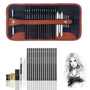 25Pcs Professional Drawing Sketching Coloring Set Graphite Charcoal Pencils Art Supplies with Kneaded Eraser Blending Stump Tool