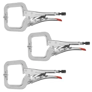 Locking C-Clamp Pliers Kit, 3-pc of PR115S, Swivel Pads, 4" Capacity