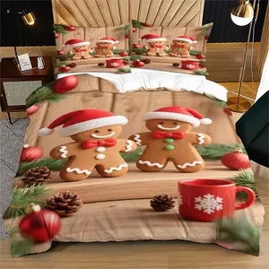 Christmas-themed gingerbread man pattern bedding set, cute and suitable as a bedroom decoration gift for children during Christmas, includes 1 bedspread and 1 or 2 pillowcases (excluding quilt and pillow inserts)