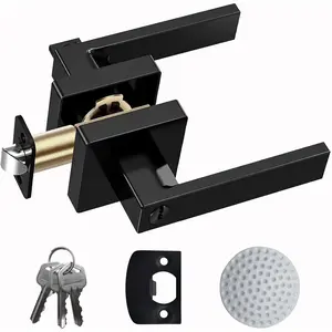Matte Black Heavy Duty Keyed Alike Entry Square Door Lever, Locking Door Knobs with Keys for Bedroom Bathroom and Front Door