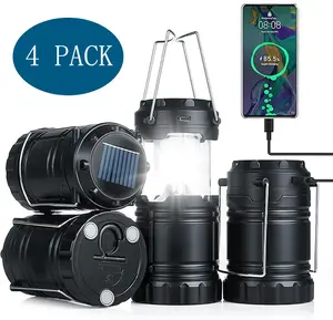 Viral 4-Pack Collapsible Camping Lantern | Solar USB Rechargeable LED Flashlight | Waterproof Lightweight Outdoor Gear | Must-Have Camping Essentials for Emergency & Hiking