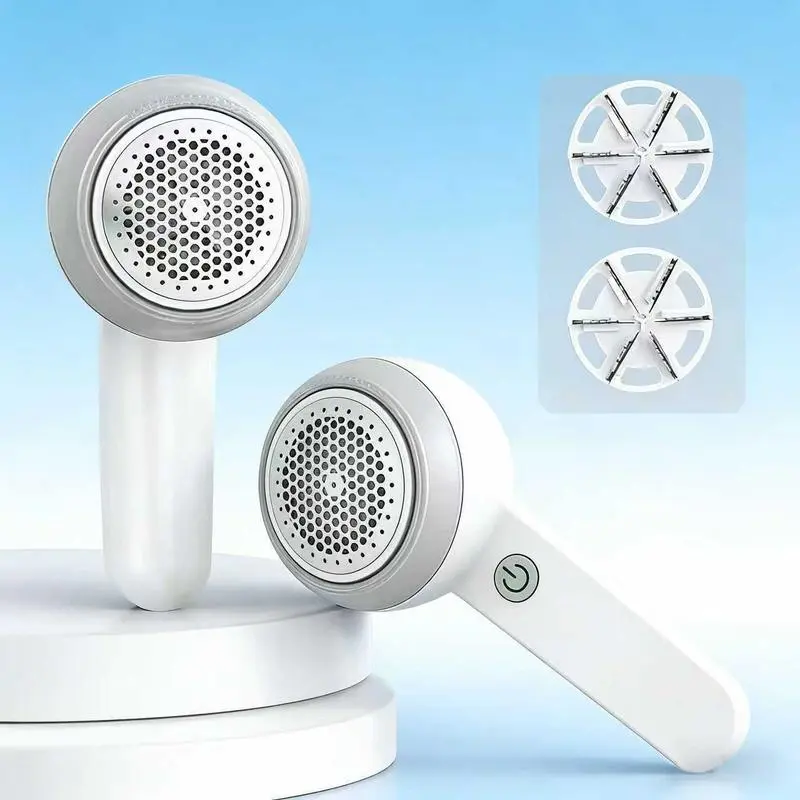 Rechargeable Fabric Shaver Lint Remover with 2 Replaceable Stainless Steel 6-Leaf Blades (1 Free Extra), 3 Speed Modes - Efficient Fuzz Removal for Clothes, Christmas Gift
