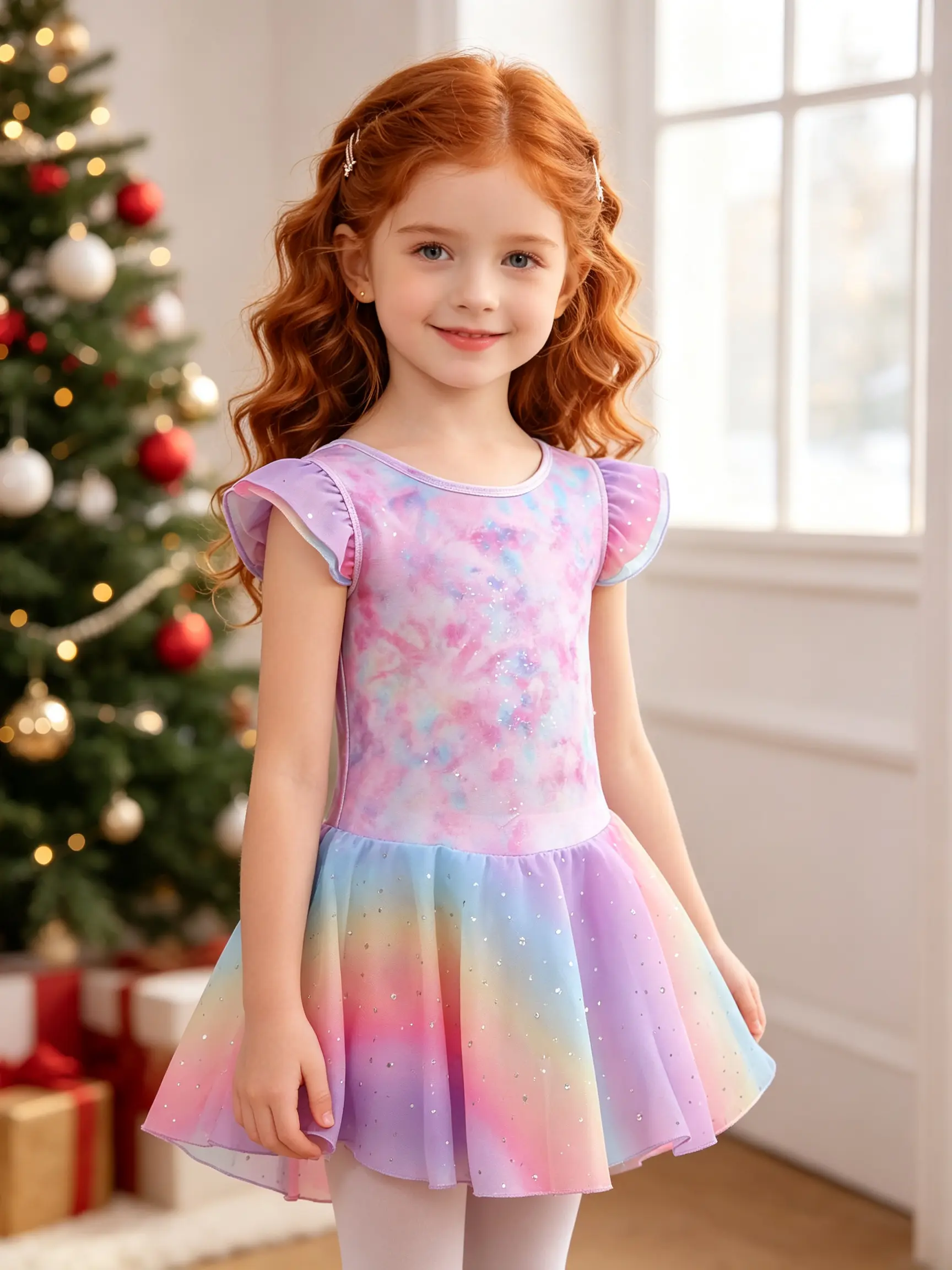 Little Girls Ballet Leotard Princess Tutu Dress, Tie Dye Gradient Glitter Flutter Sleeve Ballerina Outfit for Dance Class Party & Holiday Dress Up