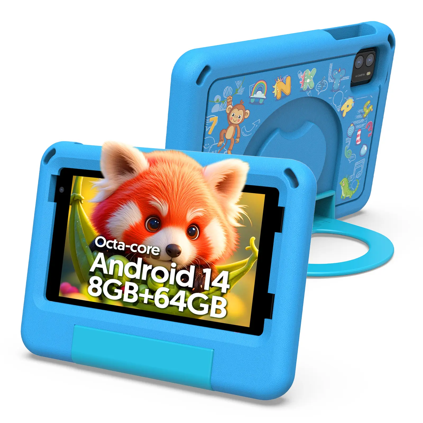 Kids Tablet 7 Inch Android 14 8GB RAM 32GB ROM Tablet, GMS, Eye Protection Screen, Parental Control, Education APP, Dual Camera, Shockproof Case, Games, Tablet, Pad Boys and Girls Pink Blue Best Gift For Kids