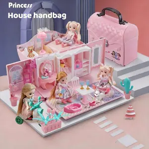 Toy Bag, Foldable Castle House Playhouse, Play House Set, Role Play Dollhouse, Miniature Furniture, Early Education Toys, Safe Eco-Friendly Material, Suitable for Girls 3-8 Years