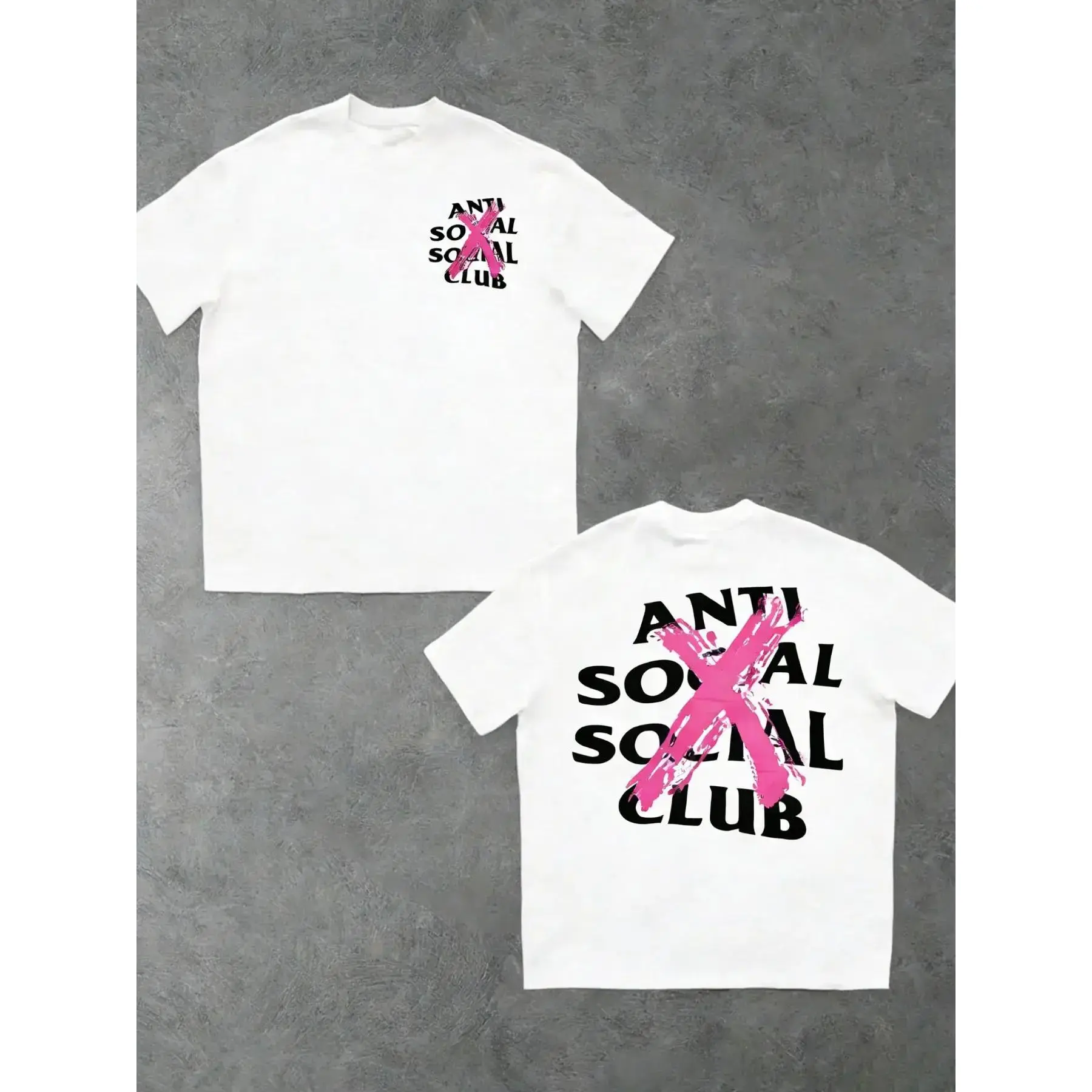 Anti Social Social Club Bold Pink X Print Graphic T-Shirt, Black Base Oversized Fit Urban Edgy Streetwear, Trendy Statement Casual Menswear Top....