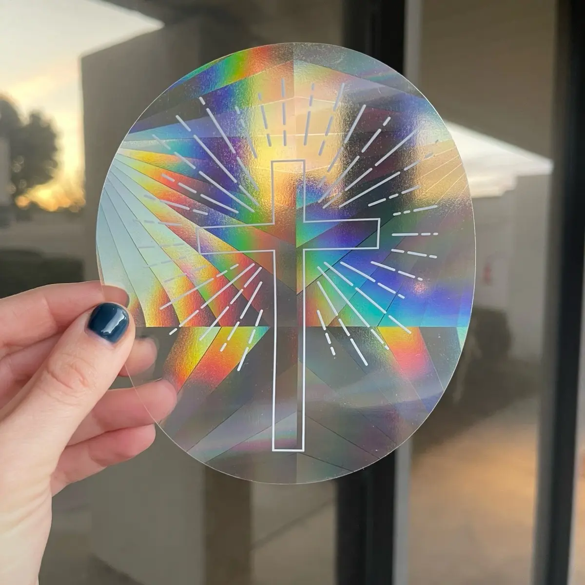 Shining Cross Decorative SunCatcher - Window Decor Decal/Sticker - 5.5inx4.5in