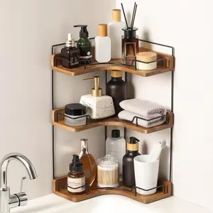 3-Tier Bathroom Counter Organizer, Wooden Corner Shelf for  Countertop Skincare & Makeup, Storage and Organization for Kitchen
