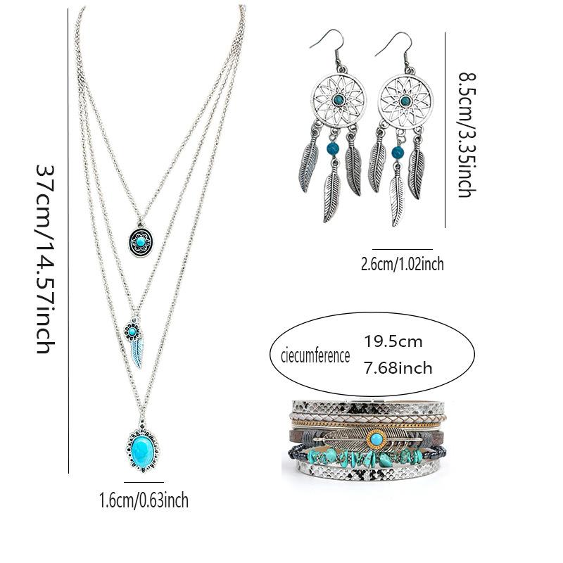 3 Pcs Bohemian Western Turquoise Jewelry Set for Women Pendant Necklace Dangle Earrings Bracelet Gift for Christmas New Year Daily Wear 3 Pcs Bohemian Western Turquoise Jewelry Set for Women Pendant Necklace Dangle Earrings Bracelet Gift for Christmas New Year Daily Wear